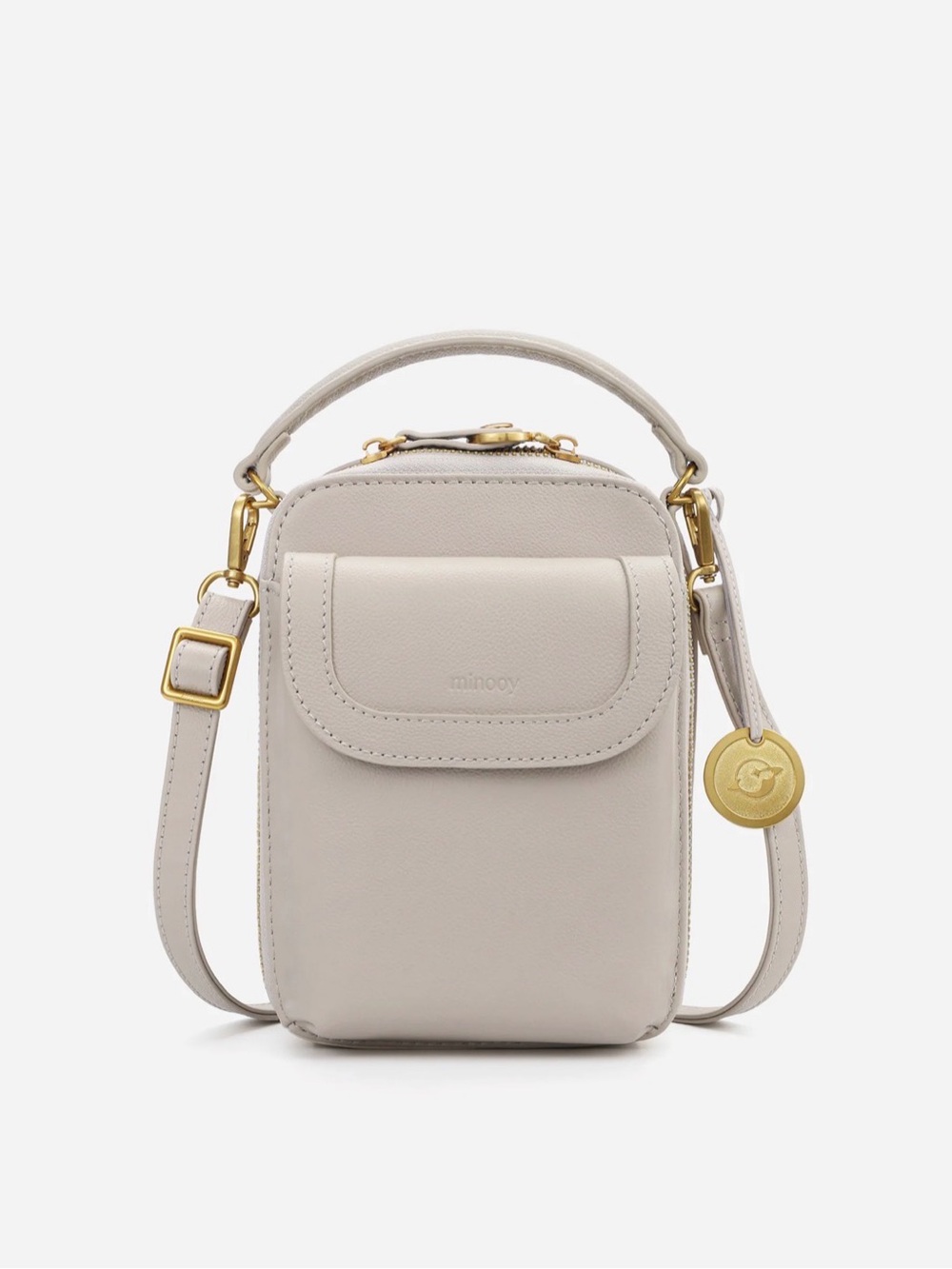 Minooy Aphrodite Leather Phone Crossbody Bag 1.5L - Light Beige